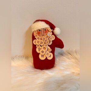 Santa Mitten Ornament with Button Beard